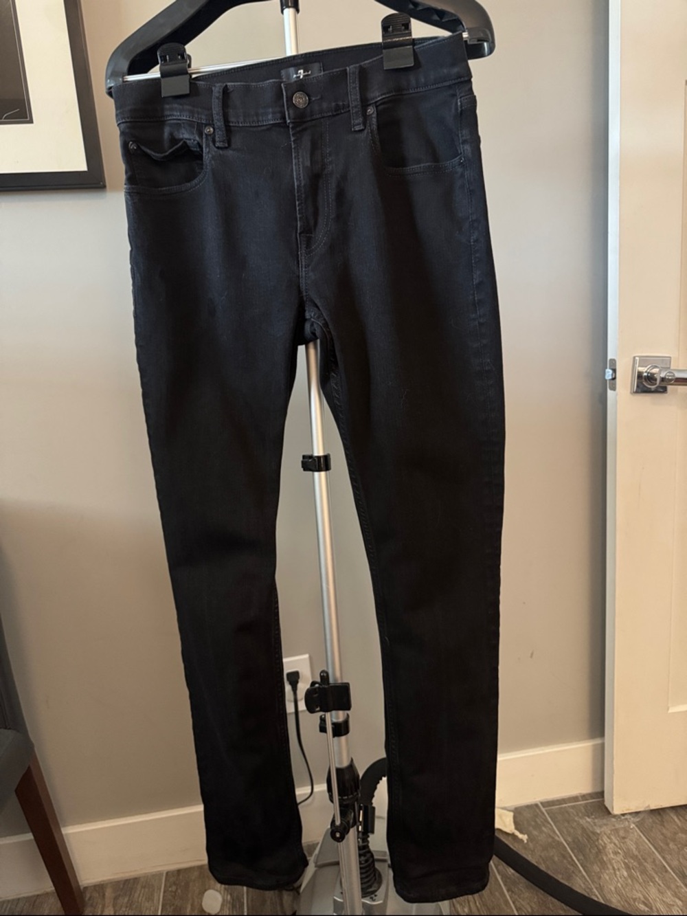 7 for all mankind Men's Black Slim Fit Jeans 32